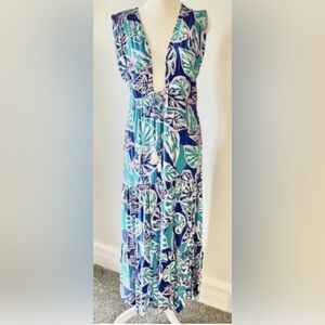 NEW W/TAGS BLUE ISLAND BEACH Tropical Plunge Neck Maxi Dress (S) Retail $79